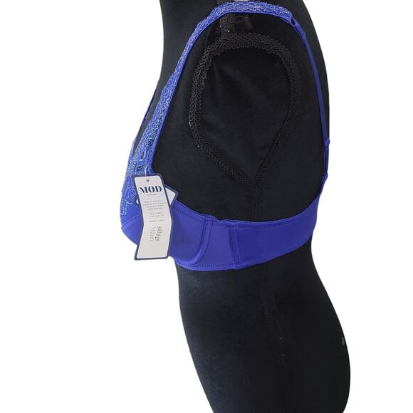 Mod by Parfait Womens 32C  Blue Lace Push Up Bra Lingerie Sexy Padded Plunging - Picture 5 of 11